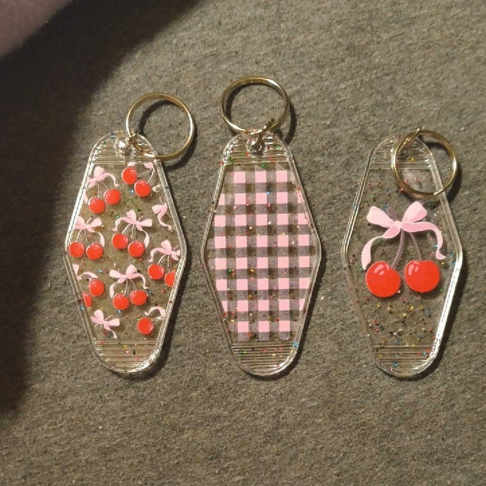 Pink Cherry Retro Motel Keychain Set - Women Other Accessory
